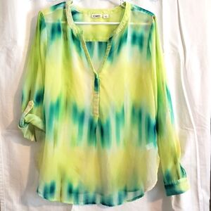 Cato Women's Green and Blue sheer convertible sleeve top